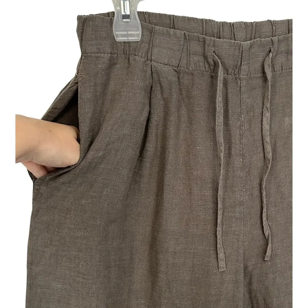 Zara Pure Linen Wide Leg Palazzo Pants Taupe Gray Size S
